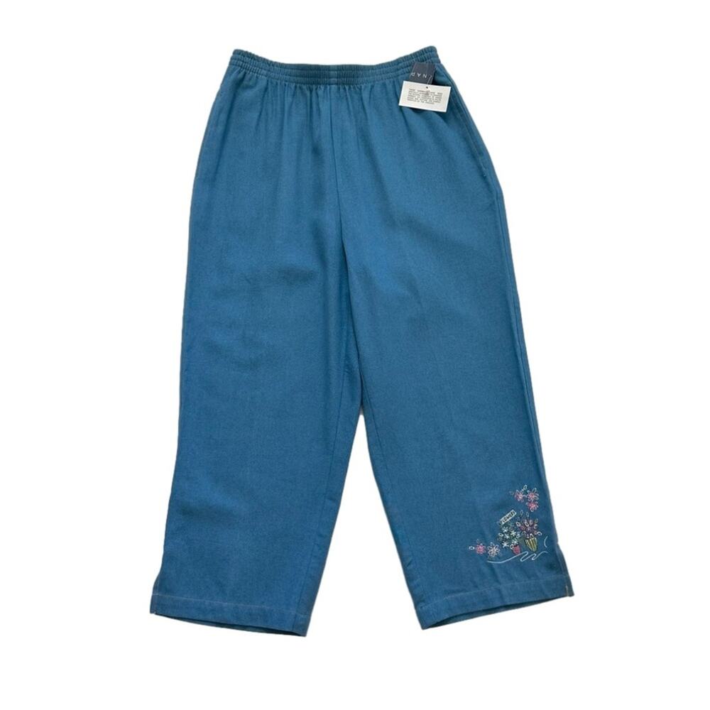 Napa Valley Crop Pants Pull On Embroidered Floral Accent Pockets Medium Petite